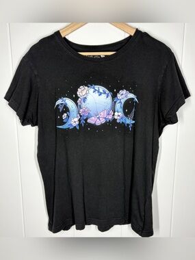 Tee Turtle Enchanted Moons T-Shirt Size Large Black Purple Short Sleeve Crewneck